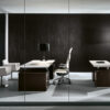 ABC 09  Chefzimmer, Designer-Schreibtisch mit Leder, Wengeholz und Aluminium Tischplattenträger