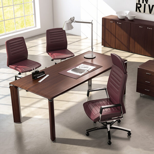 FILL EVO 01 Design Chef-Schreibtisch, zeitlos mit gerundeten Tischecken und Tischbeinen, Holzfarbe Wenge