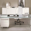 FILL EVO 07 Design Glas-Schreibtisch für Chefbüro, satiniert, Tischgestell in weiss, Glastisch, Glasschreibtisch,