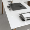 FILL EVO 10 Details Holz, Glas, Winkelschreibtisch, sehr hochwertig und elegant, Glas Tisch weiß lackiert