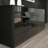 FILL HG 06 hochwertiges Chefzimmer Sideboard, hochglanz Glastüren schwarz lackiert mit Push Pull Funktion