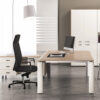 FILL EVO 04 Chefzimmer komplett mit Schreibtisch, Meetingtisch Kombination, zweifarbig in Sandlärche, weiss, Arzt-Schreibtisch