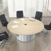 Format 01 exklusiv runder Büro-Meetingtisch in Ahorn und Golf Siber, massives Design