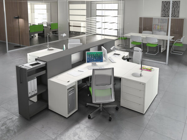 LOGIC 02 Mitarbeiter, Sternschreibtisch innovativ im Design, viel Stauraum und intelligentes Ablage System, Büro Schreibtisch