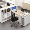 LOGIC 08 Büro Schreibtisch mit Regal, Ablagen integriert, zweifarbig, Stauraum