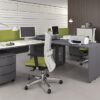 LOGIC 11 moderner Büro-Arbeitsplatz, Schreibtisch mit Schallschutz, Akustik-Paneel, Sichtschutz und Rollcontainer in Anthrazit