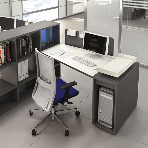 LOGIC 13 modern kompakter Büro Schreibtisch mit Sichtschutz und Regalablagen in weiß Anthrazit