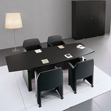 Konferenztisch, Meeting, Chefschreibtisch, mit einziartiger Tischplattenaufnahme in Wenge und Aluminium - "ABC "