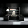 01-1 exklusiver Chefzimmer Design Schreibtisch, Farbe Wenge, Leder Beige und Aluminium