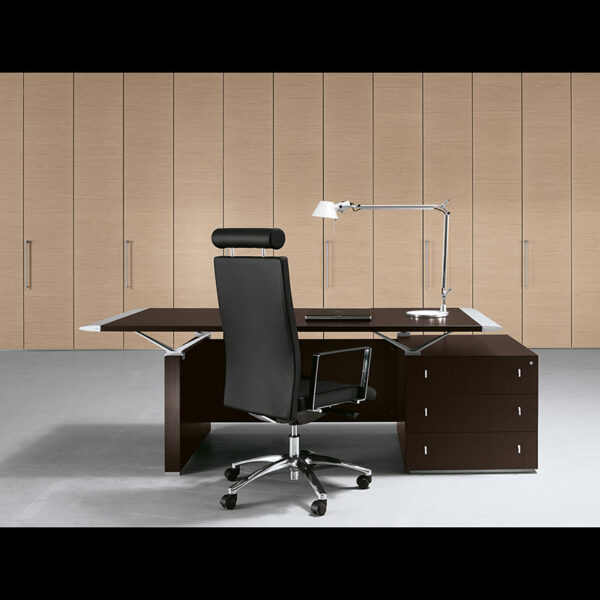 ABC 02 exklusiver Büro Schreibtisch, Wenge mit Aluminium Tischkanten