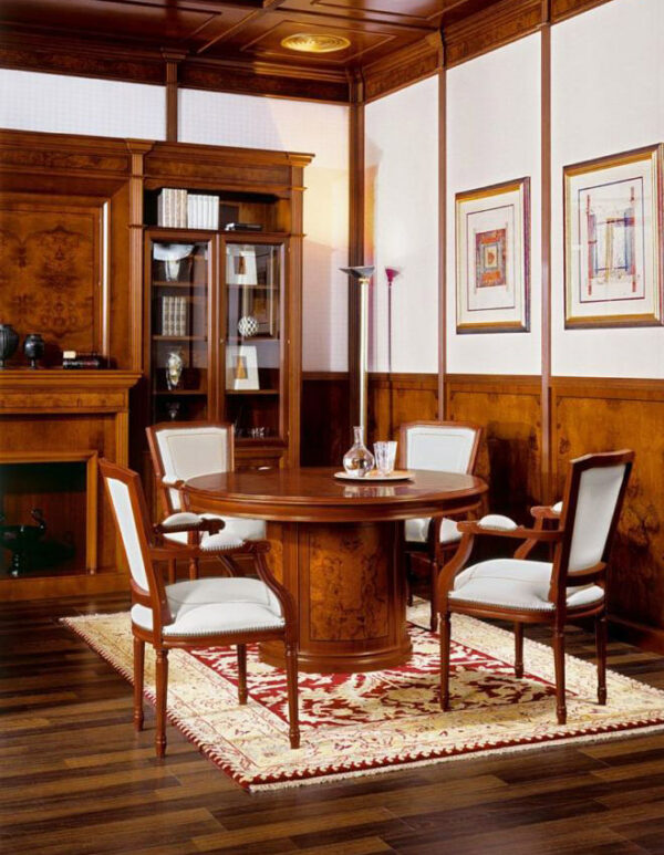 art&moble  26  runder Meetingtisch (Ø:1,30m H:78 cm) klassich in Kirsche und Wurzelholz, hochwertiger Büro Konferenztisch