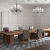 art&moble  31  modularer rechteckiger Konferenztisch mit Ledereinlage (B:6,04m x T:1,8m x H:78cm) sehr exklusives und hochwertiges Design in Nuss und Wurzelholz