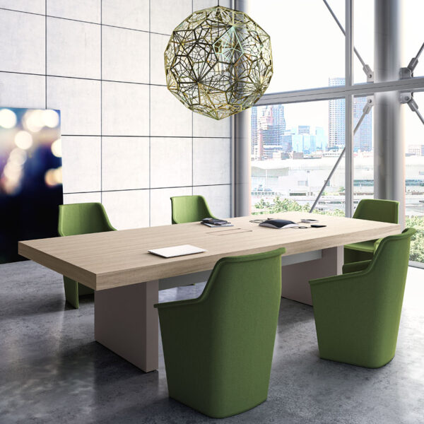 Jera - 33 modern stilvoller Konferenztisch JERA, Chefzimmer Konferenzstühle, Meeting Tisch in Holzfarbe Ulme mit Tischgestell in grau Leder