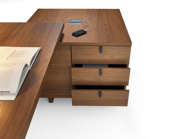 11 Design Schreibtisch mit Standcontainer, Stauraum modular anpassbar, Nussbaum Dekor - Lithos - günstig