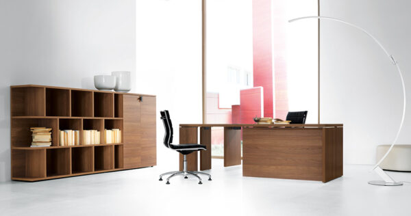 12 Chef-Schreibtisch, Design Büroregal, preiswert, Nussbaum Aktenschrank, Regalsystem modular,  zeifarbig möglich - Lithos