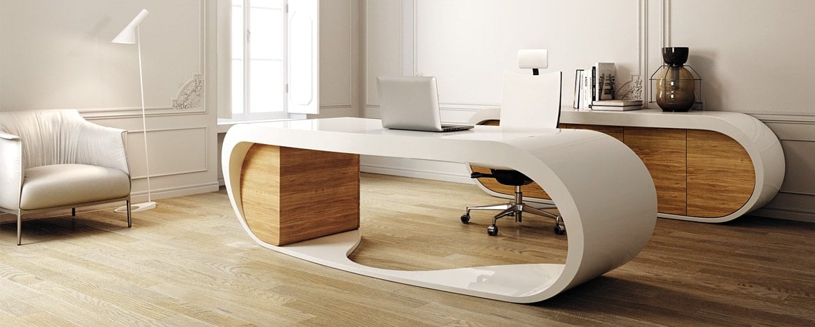 Ovaler Schreibtisch Hochglanz und Holz Modell Goggle von Ukamo