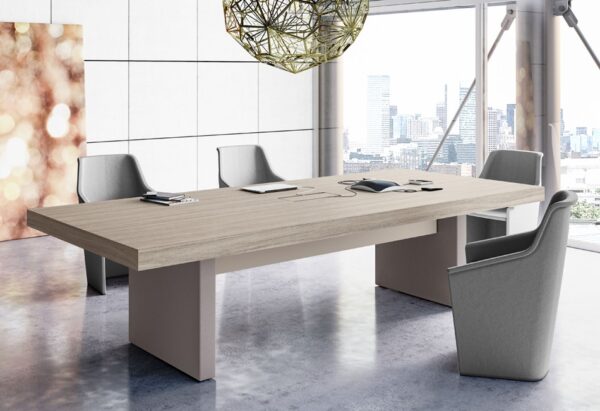 JERA 31 - Konferenztisch modern mit passenden Konferenzsessel, Ulme grau und anderen Farben erhältlich, Tischgestell in Leder