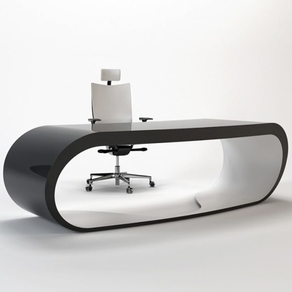 Goggle Desk Design Schreibtisch außen Hochglanz  und innen matt  lackiert mit Kabelöffnung
