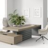 Jera 001- exklusiv, moderne Chefzimmereinrichtung, Schreibtisch mit Anbaucontainer sowie passnde Stühle und Loungmöbel erhältlich, Holzfarbe Ulme, Leder Tischgestell anthrazit