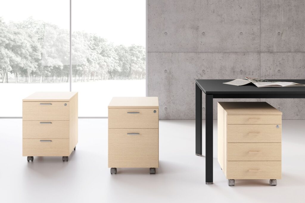 beige rollcontainer, minimalistischer raum