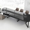 i-Meet_08 modularer Glastisch schwarz für große und kompakte Konferenzräume und Besprechungszimmer perfekt geeignet, inkl. versteckter Kabelführung