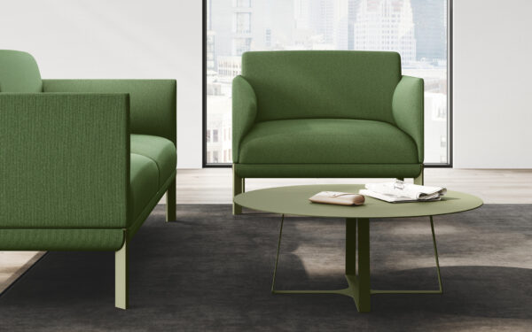 Festival - 004, Einsitzer Sessel in Stoff grün und Metallfüße grün lackiert