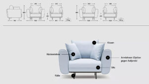 Lotus Sessel - Varianten und Abmessungen