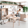 Cubo-04_ Home-Office Wohnraum Regal mit Schreibtisch, Büroraumteiler, flexibel modular in Farbe, Größe und Ausstattung kombinierbar, Abbildung lackiert in Weiß, Powder Pink