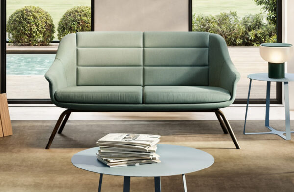 Jera24 Lounge Sofa, Relax 2-Sitzer, Rückenlehne gesteppt, 4-Bein Design Fußgestell, Schwarz lackiert, kleines Bürosofa im Steppdesign, bequem sitzen, ideal für Besucher und Wartezone