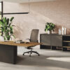 Bold_04 Manager Winkelschreibtisch im zeitlosen minimal Design, L205x154.5x73.5cm, integrierter Seitencontainer, Stauraum mit Schubladen, passendes Sideboard, Teak, Anthrazit