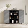 Sigma_17 - Highboard-stilvoll-minimalistisch-gestaltetes-buero-sideboard-regaleinsatz-fussgestell-trendfarben-schwarz-grau