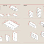 Libra - Abmessungen der Ergänzungsmöbel, Tische, Container, Design Sideboards Regale, Aktenschränke