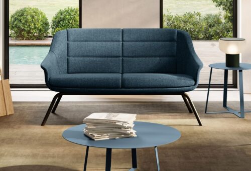 Jera24_15 - Lounge Sofa, Relax 2-Sitzer, Rückenlehne gesteppt, 4-Bein Design Fußgestell, Schwarz lackiert, kleines Bürosofa im Steppdesign, bequem sitzen, ideal für Besucher und Wartezone