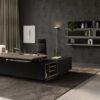 Elite _30 Chefzimmer mit Winkelschreibtisch, modularem Designregal und moderner Kombination aus Pappel Hell und Schwarz