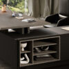 Elite 32 Chefbüro mit Winkelschreibtisch, Designregal und Servicecontainer in Pappel Hell und Mattschwarz